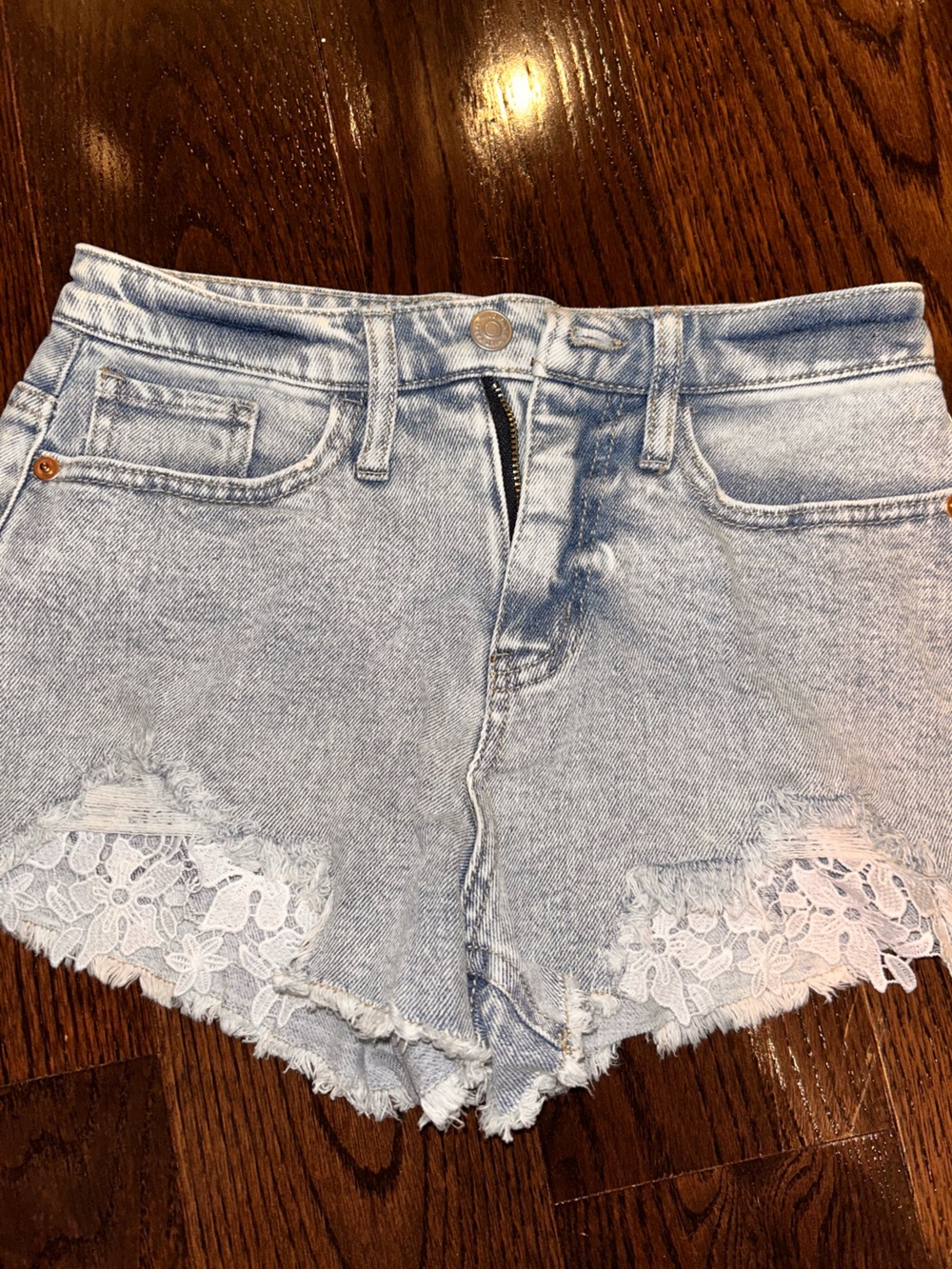 wild fable Light Wash Denim Shorts with White Lace Trim